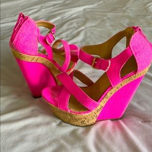 Candy pink wedge sandals